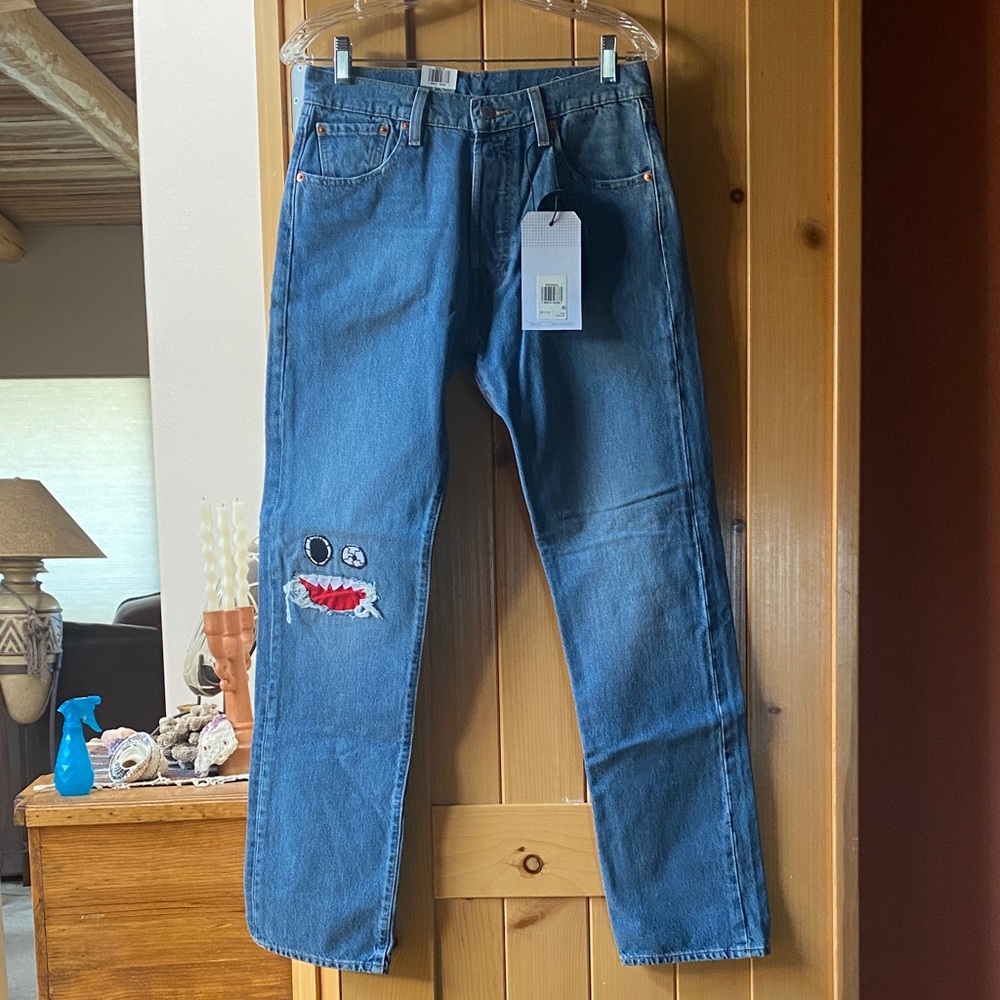 Levi's Straight Blue Jeans with Shark Patch
